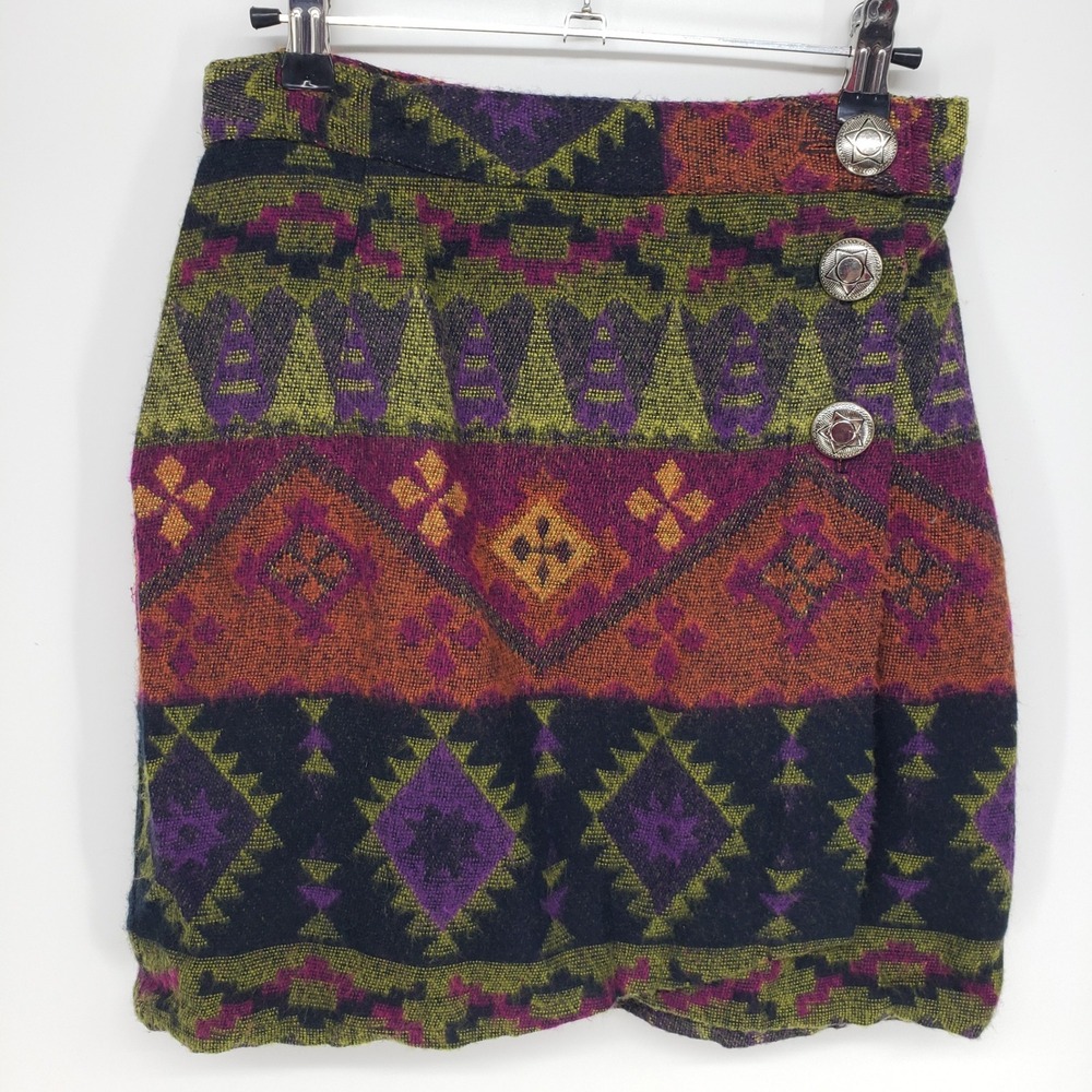 Vintage 90s Cherokee Southwestern‎ Aztec Mini Skirt Womens Size S Concho Button